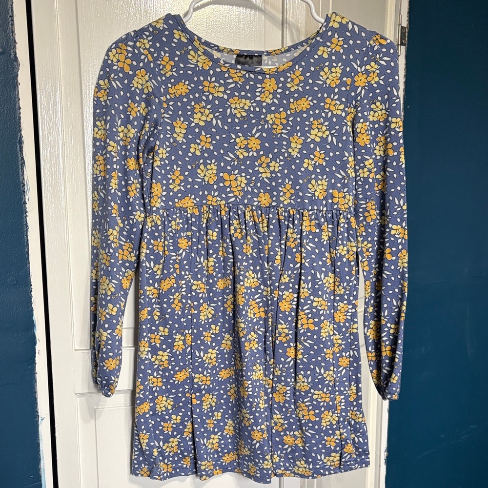Floral Kids Dress in Blue and Yellow